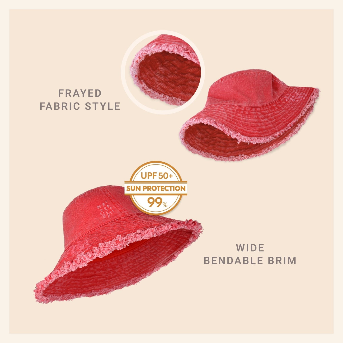 Wide Brim Frayed Bucket Hat - Casual Fit Clothes