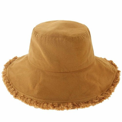 Wide Brim Frayed Bucket Hat - Casual Fit Clothes