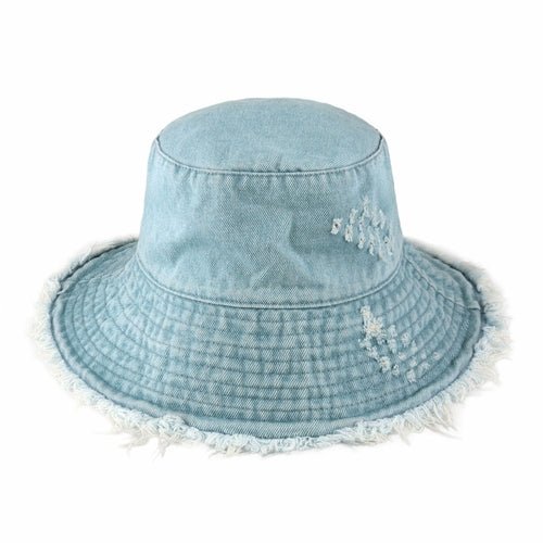 Wide Brim Frayed Bucket Hat - Casual Fit Clothes