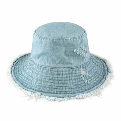 Wide Brim Frayed Bucket Hat - Casual Fit Clothes