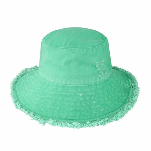 Wide Brim Frayed Bucket Hat - Casual Fit Clothes