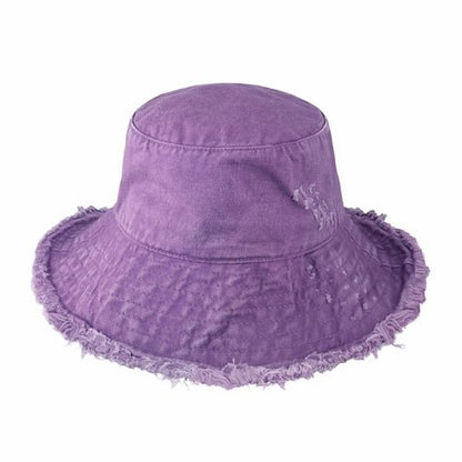 Wide Brim Frayed Bucket Hat - Casual Fit Clothes