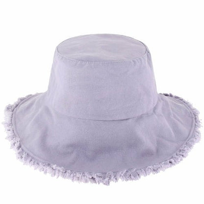 Wide Brim Frayed Bucket Hat - Casual Fit Clothes