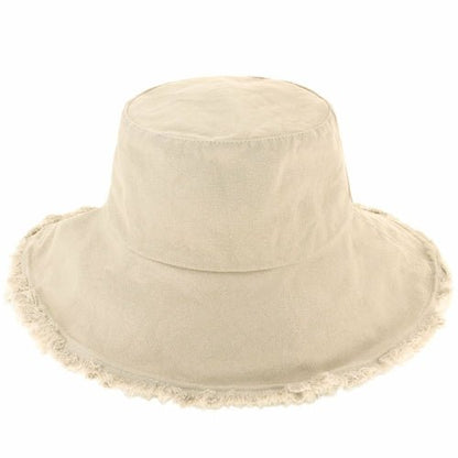 Wide Brim Frayed Bucket Hat - Casual Fit Clothes