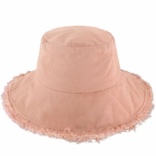 Wide Brim Frayed Bucket Hat - Casual Fit Clothes