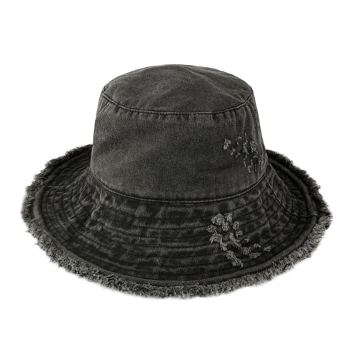 Wide Brim Frayed Bucket Hat - Casual Fit Clothes