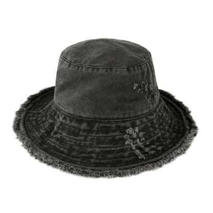 Wide Brim Frayed Bucket Hat - Casual Fit Clothes