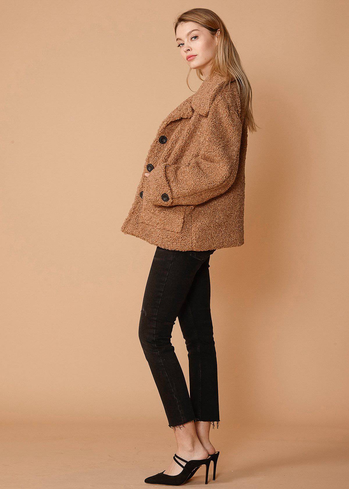 Women's Shearling Coat in Brown - Casual Fit Clothes