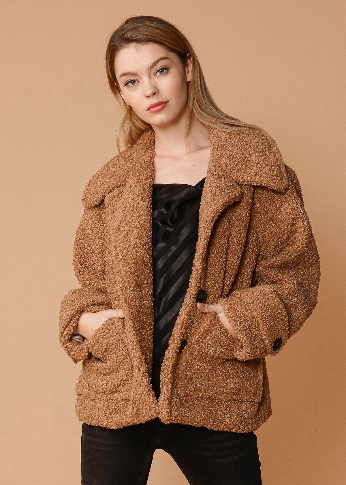 Women's Shearling Coat in Brown - Casual Fit Clothes
