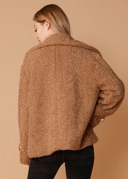 Women's Shearling Coat in Brown - Casual Fit Clothes