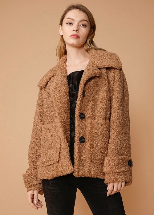 Women's Shearling Coat in Brown - Casual Fit Clothes