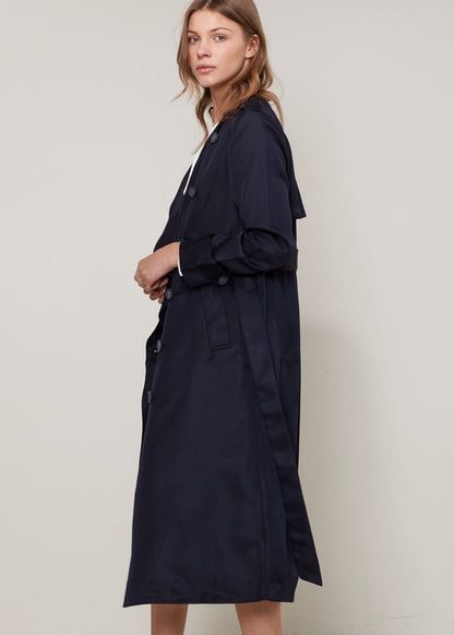 Women's Tie Waist Maxi Trench Coat - Casual Fit Clothes
