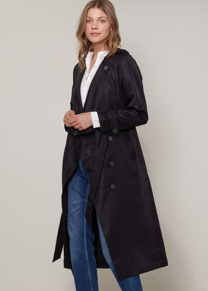 Women's Tie Waist Maxi Trench Coat - Casual Fit Clothes