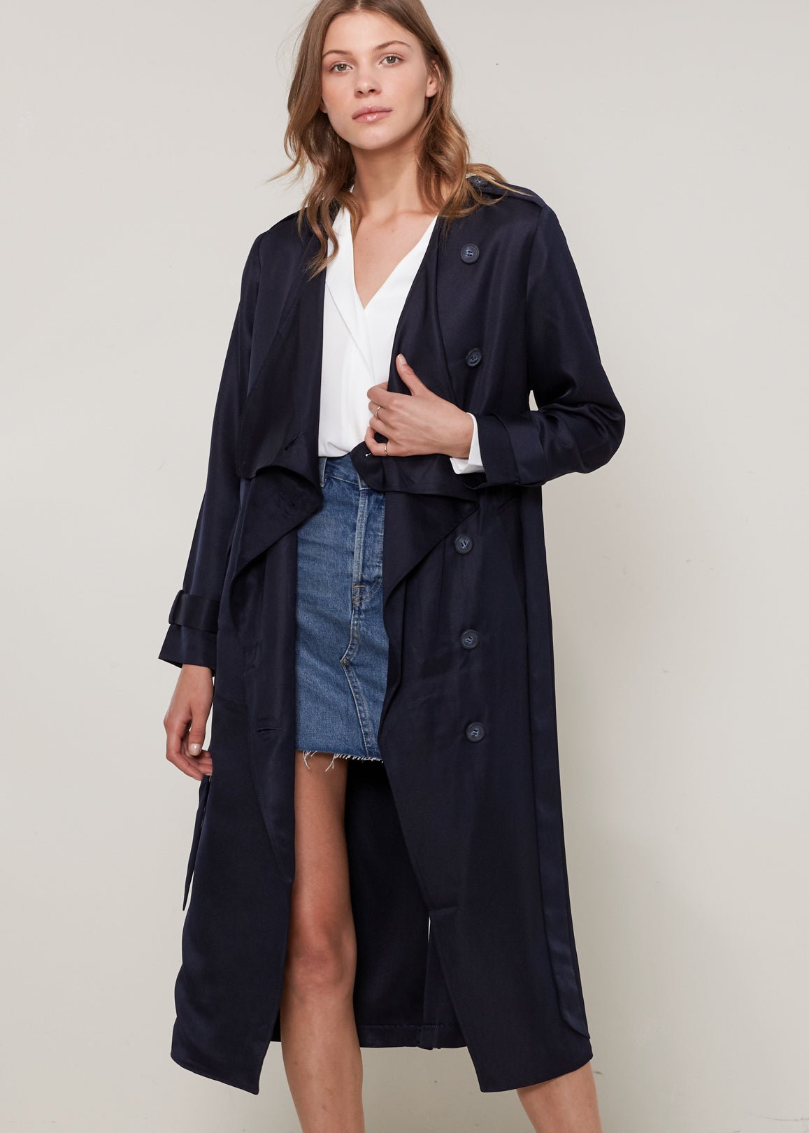 Women's Tie Waist Maxi Trench Coat - Casual Fit Clothes