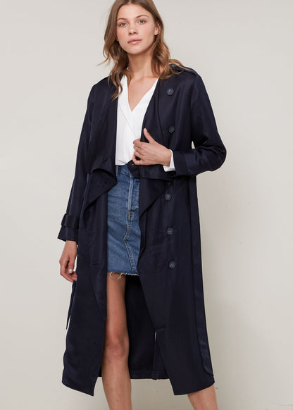Women's Tie Waist Maxi Trench Coat - Casual Fit Clothes