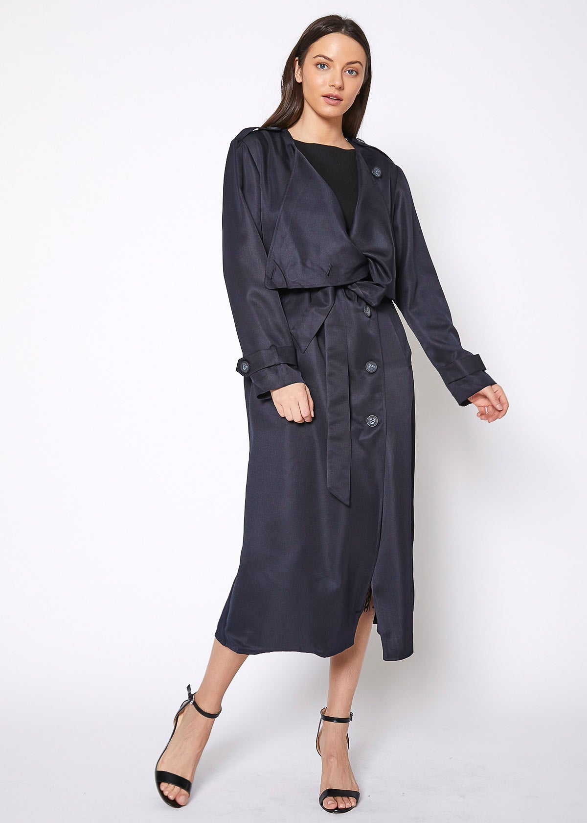 Women's Tie Waist Maxi Trench Coat - Casual Fit Clothes