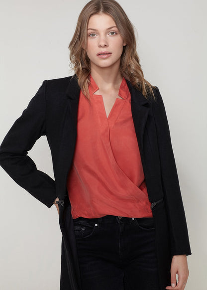 Women's Wool - blended Open Front Jacket In Black - Casual Fit Clothes