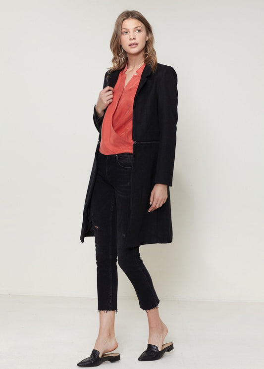 Women's Wool - blended Open Front Jacket In Black - Casual Fit Clothes