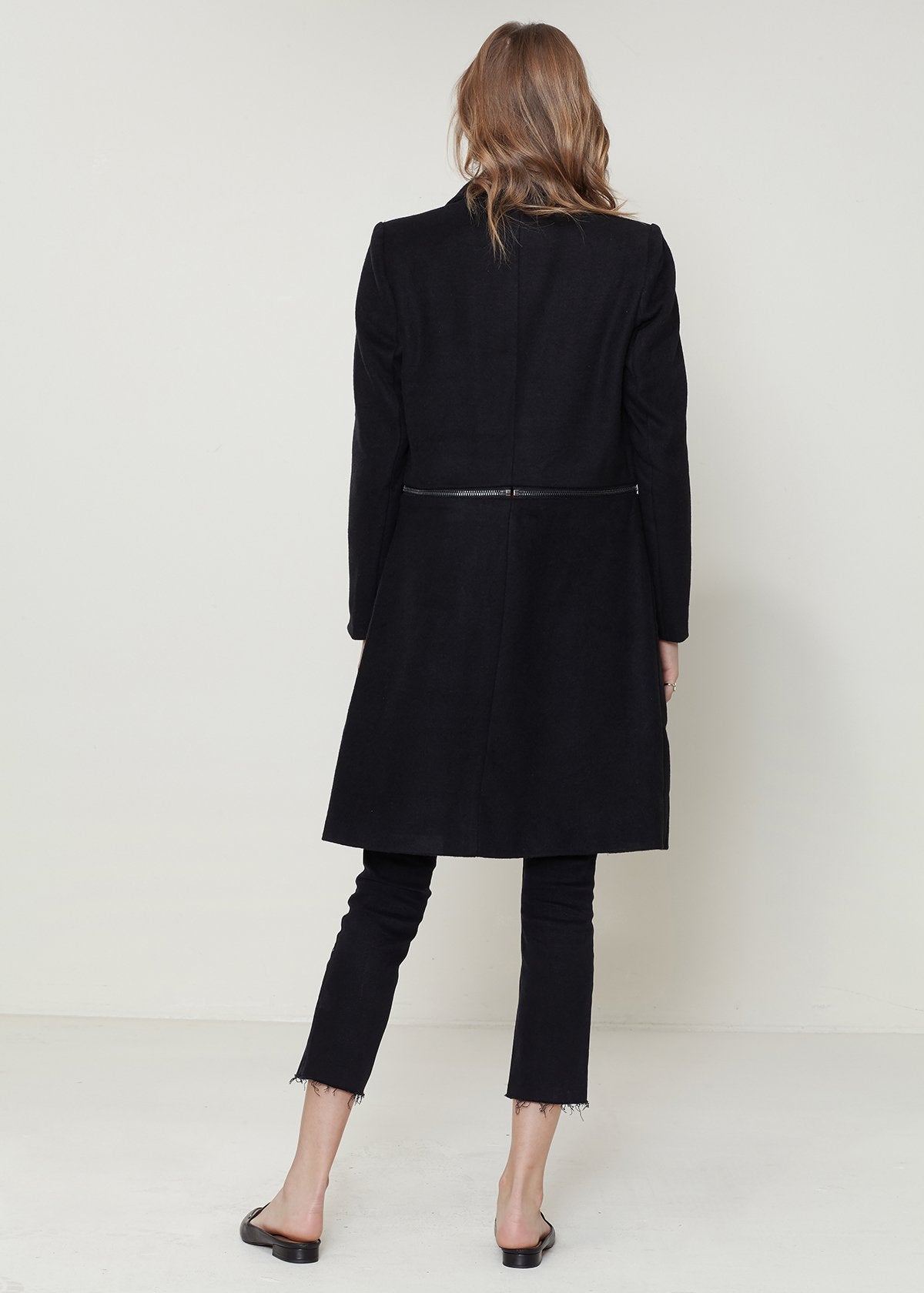 Women's Wool - blended Open Front Jacket In Black - Casual Fit Clothes