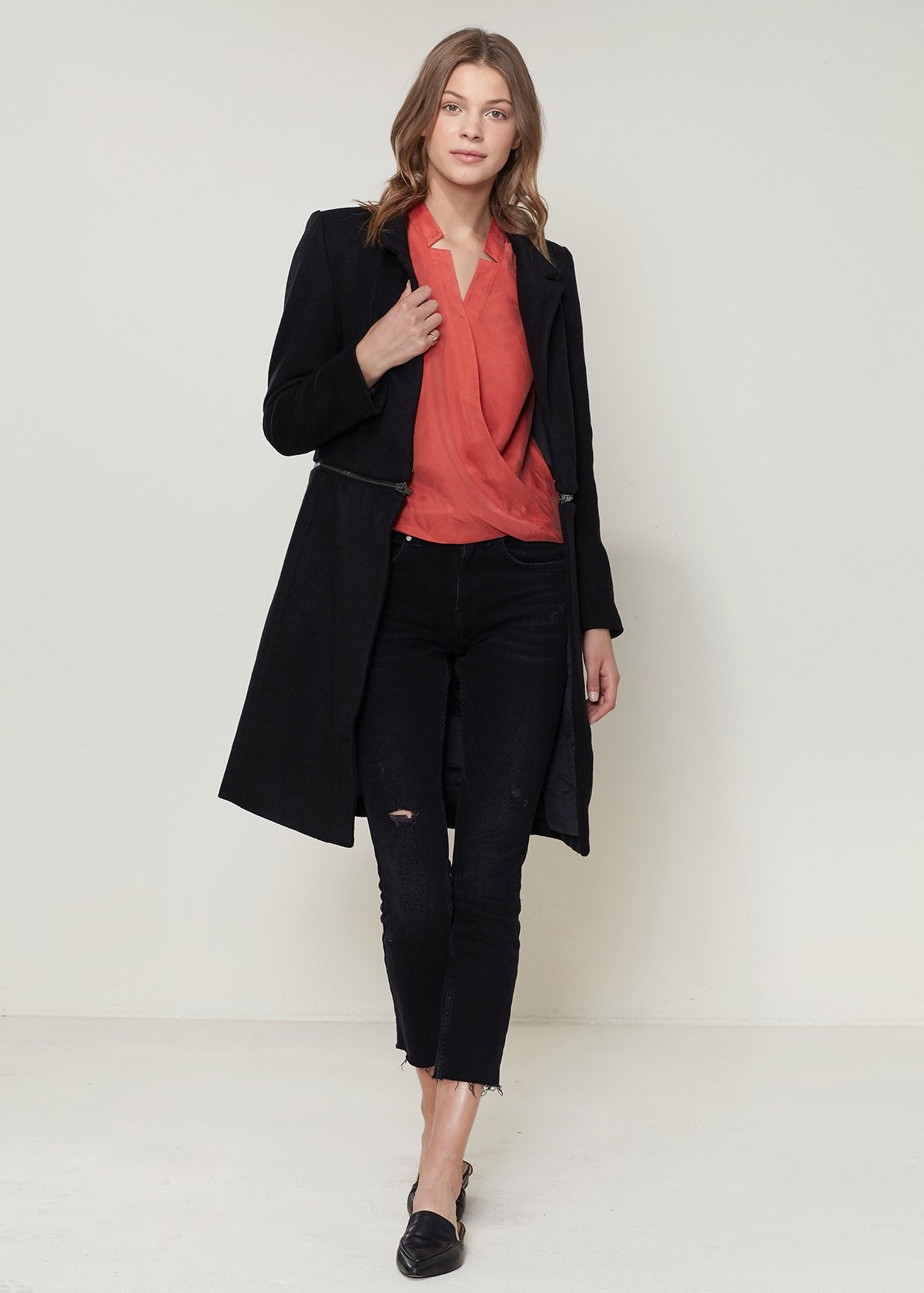 Women's Wool - blended Open Front Jacket In Black - Casual Fit Clothes