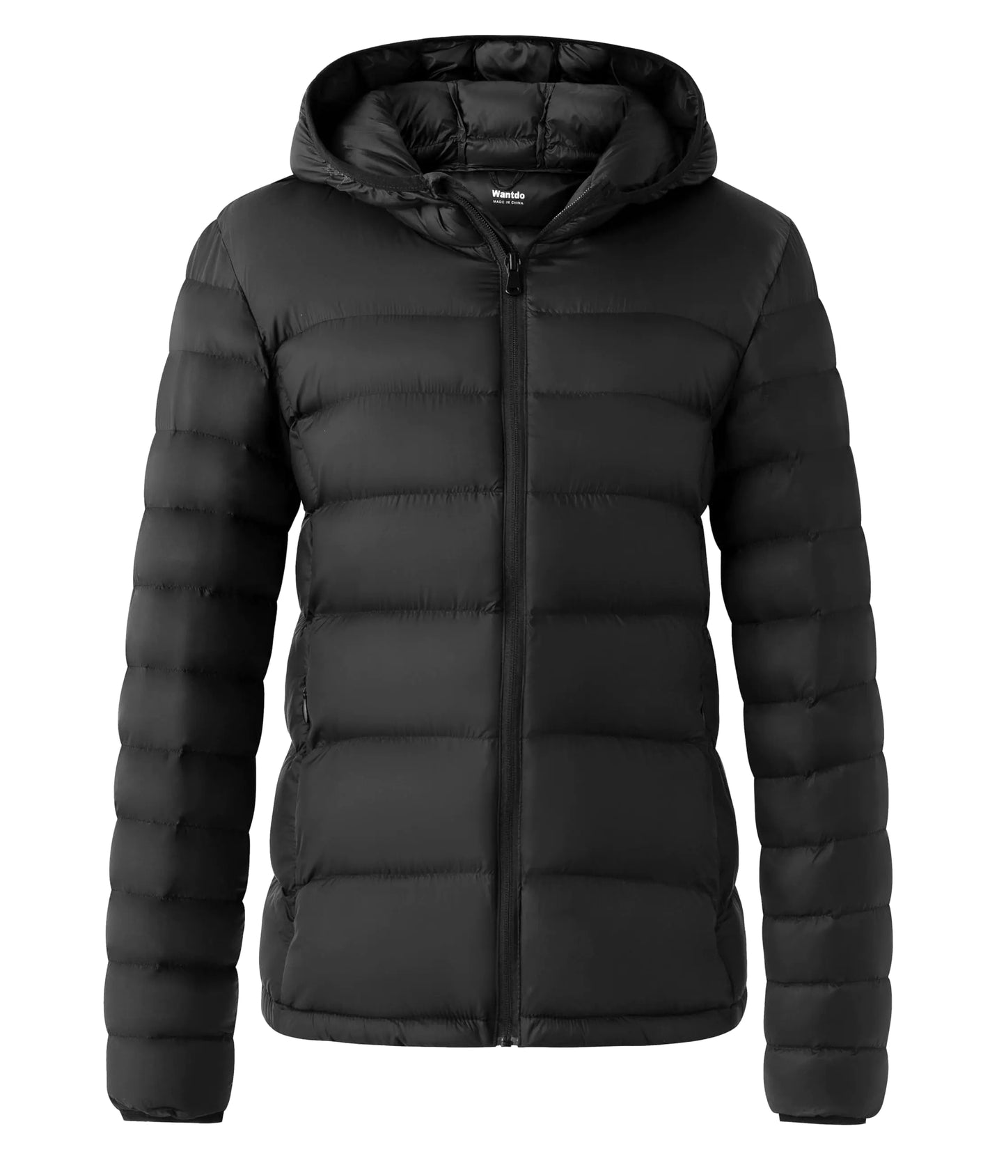 wantdo Womens Lightweight Down Coat Hooded Waterproof Winter Jackets Short Outwear (BlackSmall)