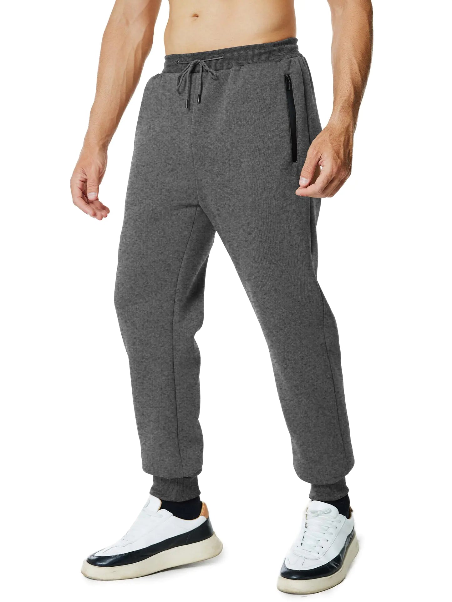 Menoio Mens Sweatpants with Zipper Pockets Workout Fleece Athletic Pants Casual Drawstring Jogger Pants Dark Grey