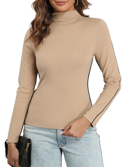 ZAFUL Womens Turtleneck Sweaters Casual Fall 2024 Lightweight Long Batwing Sleeve Pullover Sweaters Knit Tops Khaki - Casual Fit Clothes