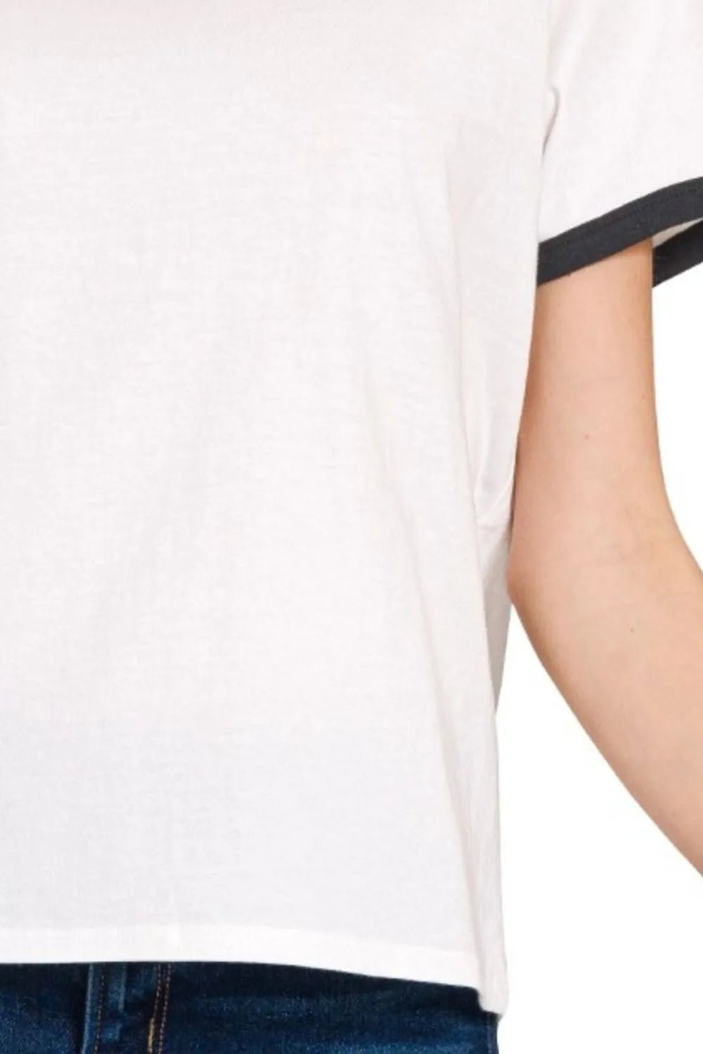 Zenana Contrast Binding Short Sleeve Tee Shirts - Casual Fit Clothes