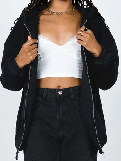 Zip - Up Drawstring Hoodie - Casual Fit Clothes