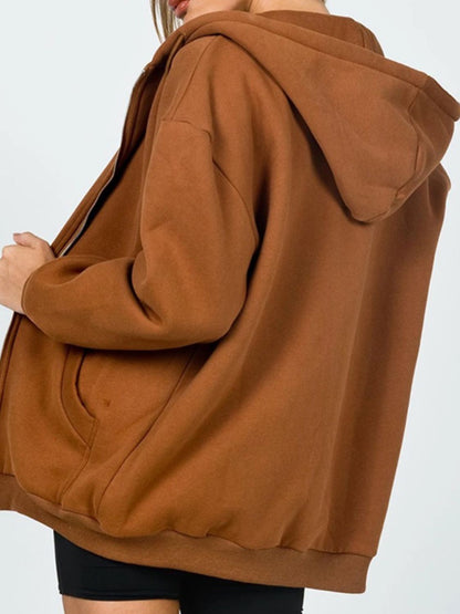 Zip - Up Drawstring Hoodie - Casual Fit Clothes