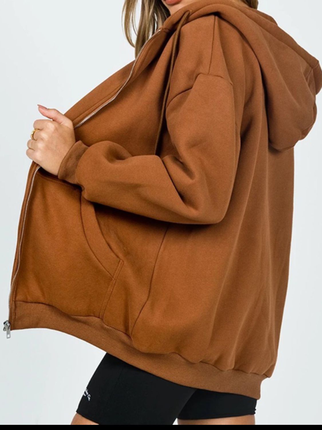 Zip - Up Drawstring Hoodie - Casual Fit Clothes