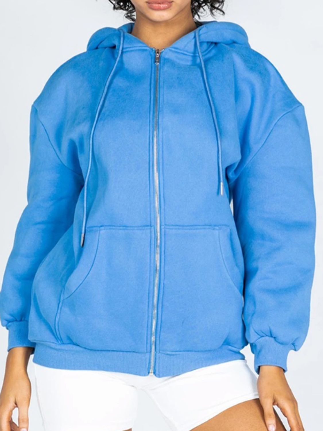 Zip - Up Drawstring Hoodie - Casual Fit Clothes
