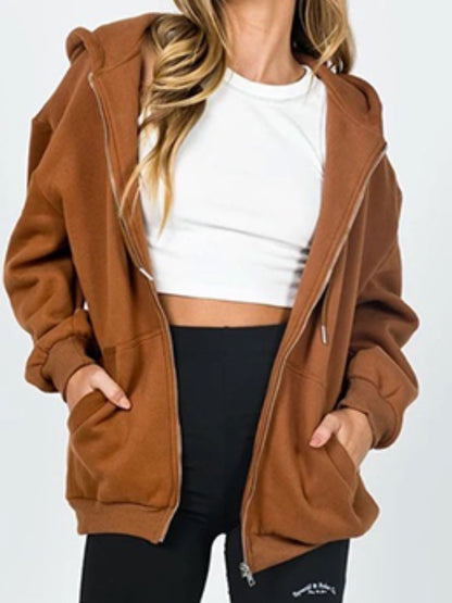 Zip - Up Drawstring Hoodie - Casual Fit Clothes