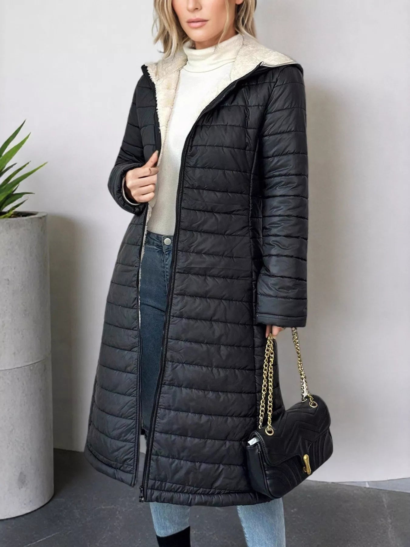 Zip Up Quilted Hooded Puffer Coat - Casual Fit Clothes