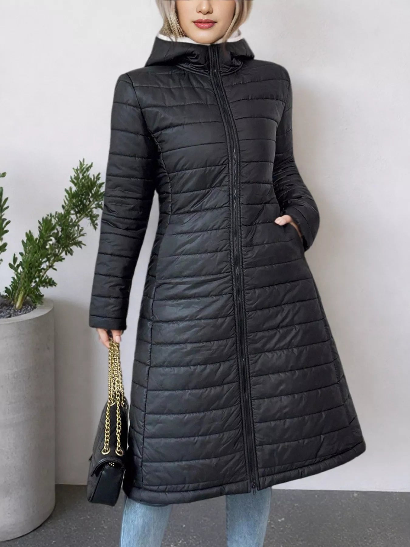 Zip Up Quilted Hooded Puffer Coat - Casual Fit Clothes
