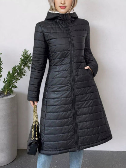 Zip Up Quilted Hooded Puffer Coat - Casual Fit Clothes