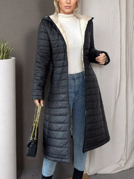 Zip Up Quilted Hooded Puffer Coat - Casual Fit Clothes