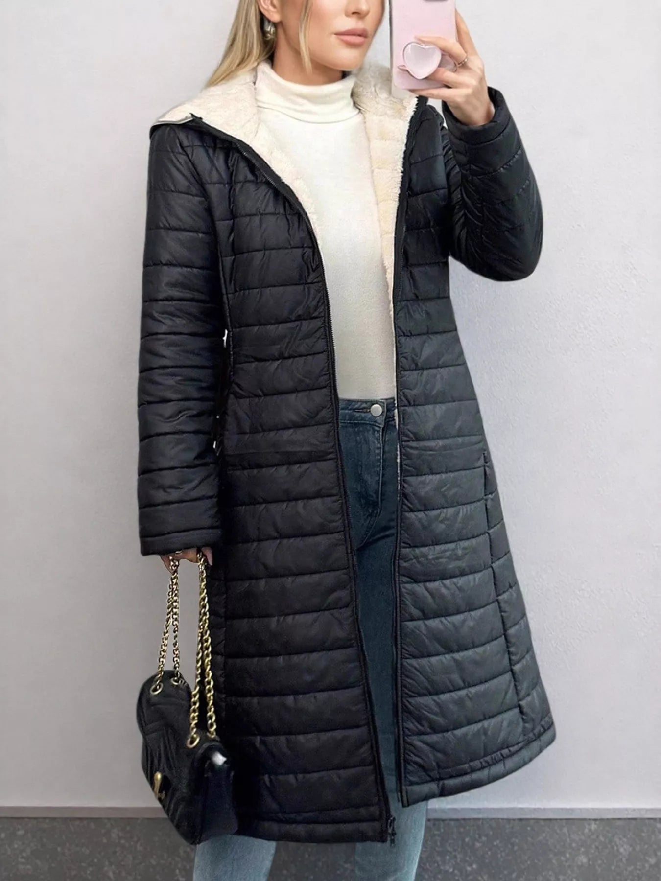 Zip Up Quilted Hooded Puffer Coat - Casual Fit Clothes