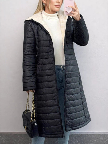 Zip Up Quilted Hooded Puffer Coat - Casual Fit Clothes
